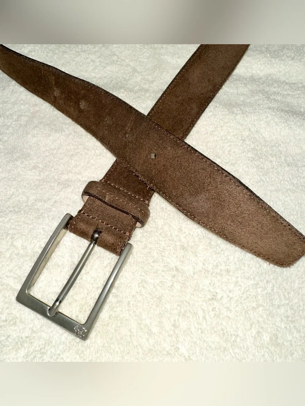 Brooks Brothers Brown Suede Belt 38 Men Made in Italy Silver Brass Buckle